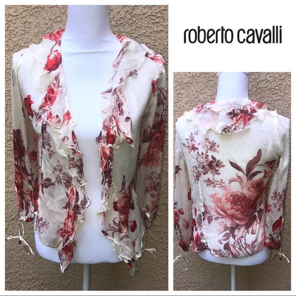Roberto Cavalli Tops - [Roberto Cavalli] Vintage Silk Ruffle Lace Up Top